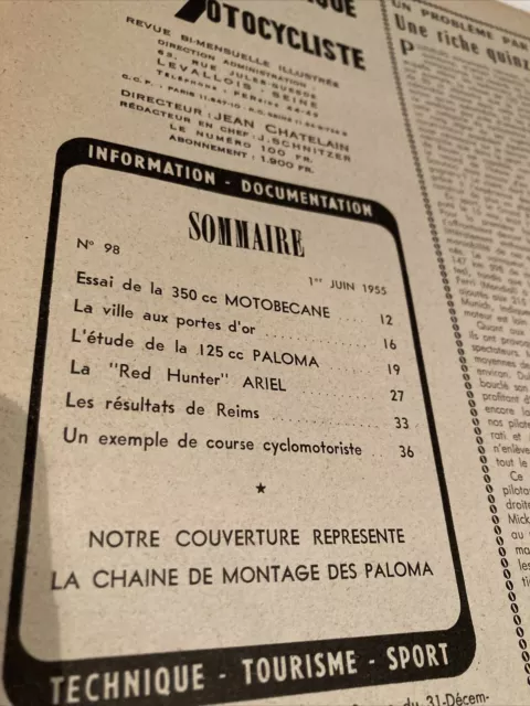 Revue Technique Motocycliste N° 98 1955 Motobécane 350 L4C , Paloma 125 etc 2
