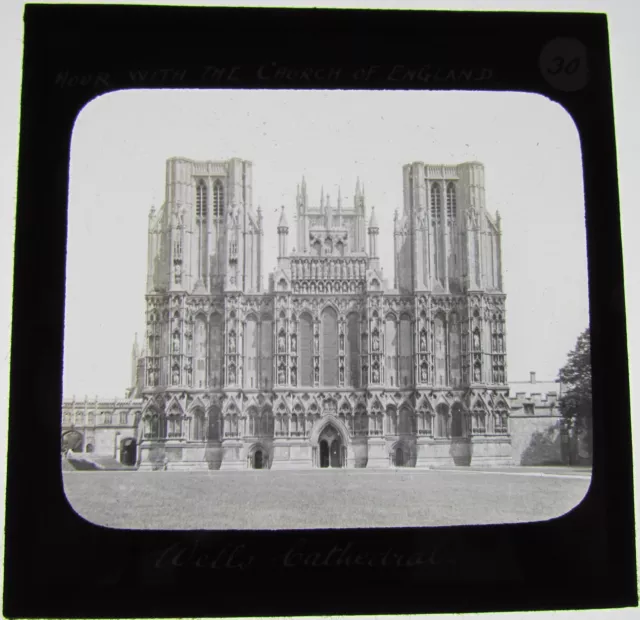 Glass Magic lantern slide WELLS CATHEDRAL C1890 SOMERSET