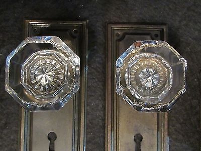 1 Pair Antique Glass Door Knobs Skeleton Key Mortise Backplate (MANY AVAILABLE!) 3