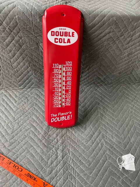 DRINK DOUBLE COLA The Flavor’s Double Wall Mount 5” x 17” Thermometer VTG Style