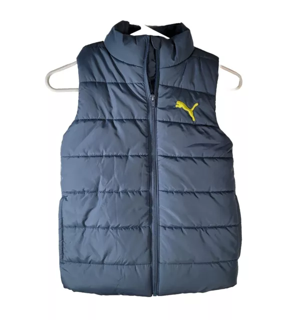 Puma Vest Jacket Small Youth 7-8 Gray Blue Full Zip Puffer Pockets Logo Boys S