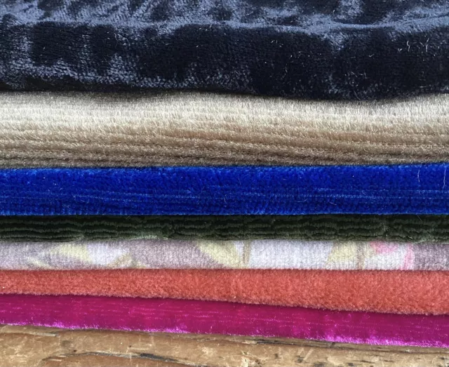 Vintage Lot Mixed Velvet Fabric Samples Scrap Material Pink Blue Green Crushed