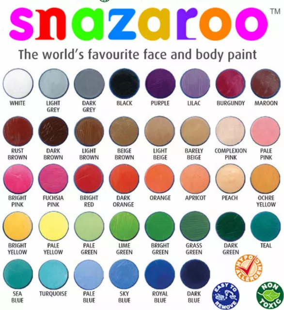 Snazaroo Face Body Paint Fancy Dress 18ml Make-Up 33 Classic Colors Cosplay