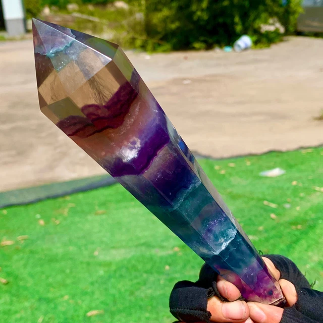 343G Natural rainbow fluorite scepter Quartz Crystal Single-End Terminated Wand