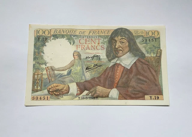 Ancien Billet De Banque De 100 Francs  " Descartes "