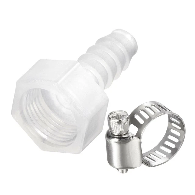 1 Set PP Hose Fitting 8mm Barb G3/8 Female Adapter with 6-12mm Hose Clamp