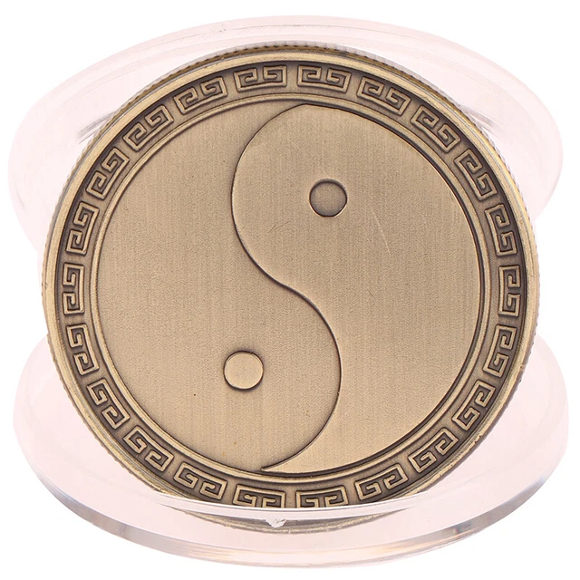 Medaglia Commemorativa Stile Cinese – Yin Yang Zodiaco Drago In Ferro Con Rilievo 3D, Diametro 4 Cm