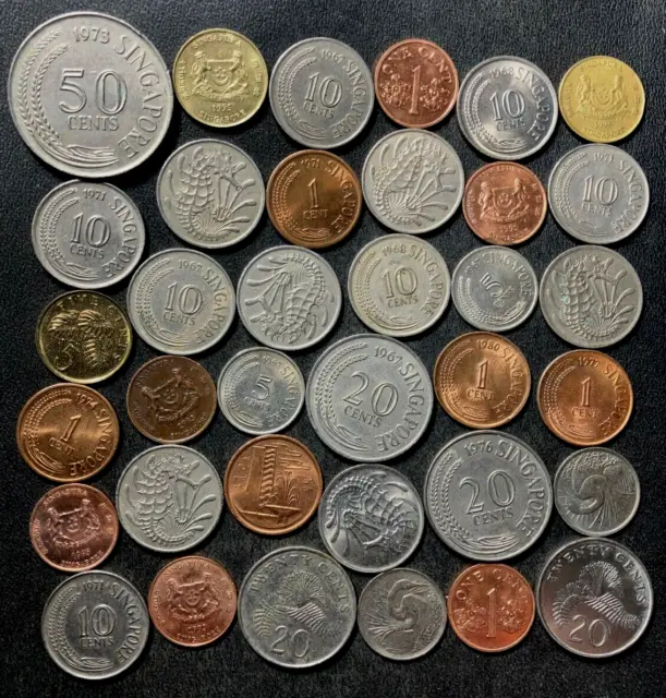 Old SINGAPORE Coin Lot - 1967-PRESENT - 36 EXCELLENT COINS - Lot #Y26