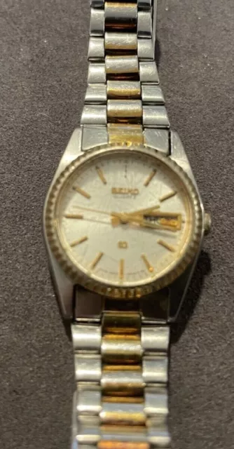 VINTAGE LADIES TWO tone SEIKO 2A23-0030 day date quartz wristwatch, runs  great $ - PicClick