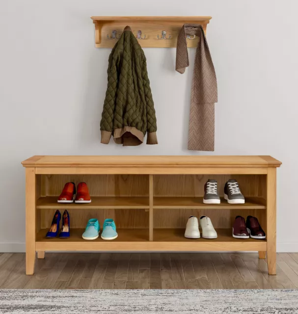 Large Oak Hallway Shoe Storage Bench | Solid Wooden Organiser/Cabinet | 8 Pairs