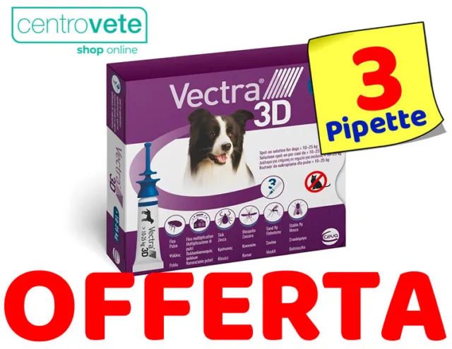 Ceva VECTRA 3D Antiparassitario per cani da 10 a 25 Kg → 3 Pipette da 3,6 ml