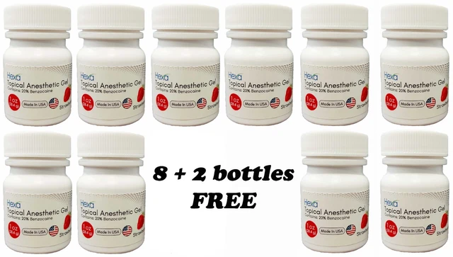 Topical Anesthetic Gel, Hexa, Made in USA, 1 oz, (Buy 8 get 2 bottle FREE)