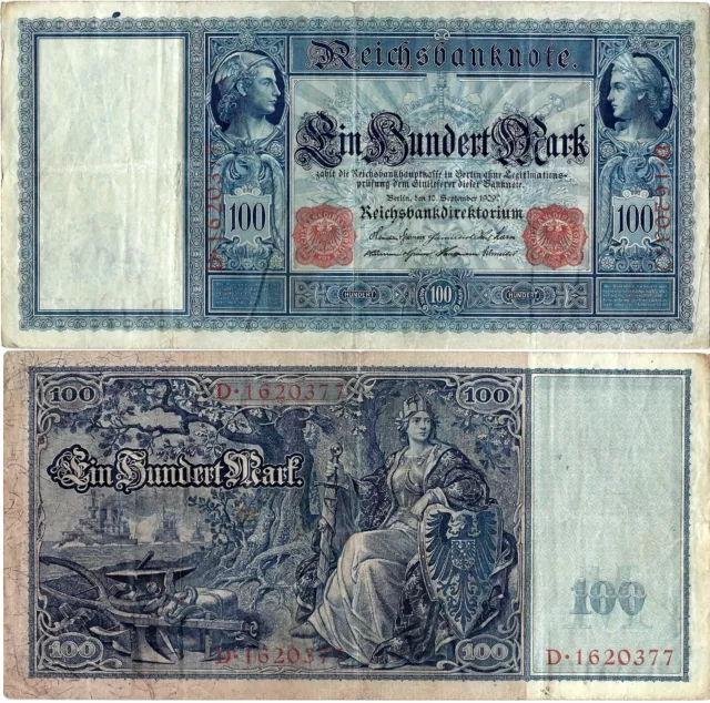 Reichsbanknote 100 Mark 1909 Berlin Reichsbank DEU-35 Ro.38 P-38 SELTEN