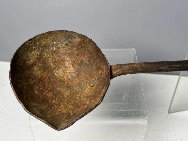 Antique Blacksmith Hand Forged Twisted Wrought Iron Handle ~ Cauldron Ladle 17” 3