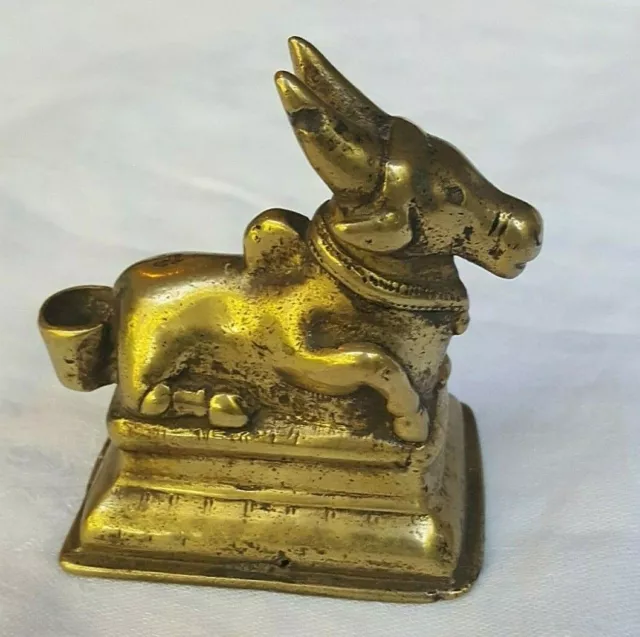 Vintage Brass Sacred Cow Figurine Nandi Statue idol 3.25" India Hindu Sculpture