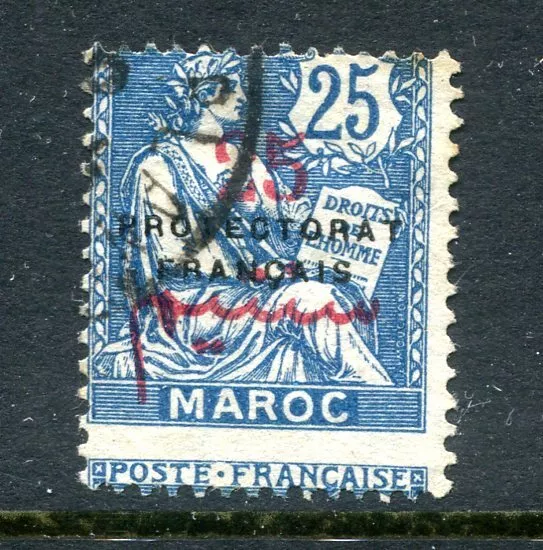 French Morocco 1914 French Protectorate 25c. blue fine used, miscut perforations