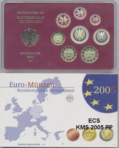 Deutschland Euro-KMS 2005 Spiegelglanz PP A-D-F-G-J alle 5 komplett