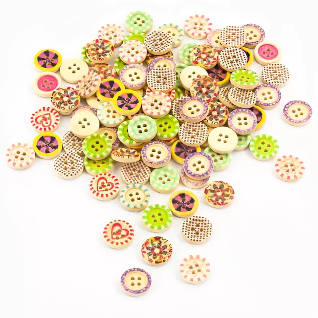 100 Stück Runde Holzknöpfe Buttons 15mm Nähen Kleidung Deko Basteln