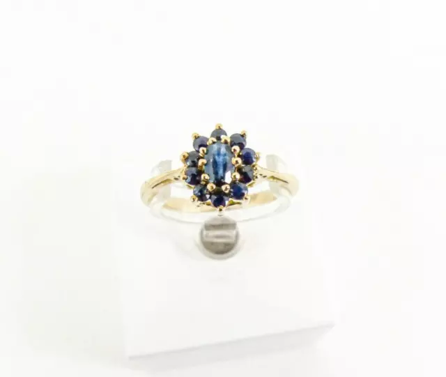 9ct Gold Sapphire Cluster Ring Hallmarked 9mm Size 'N 1/2' and gift box