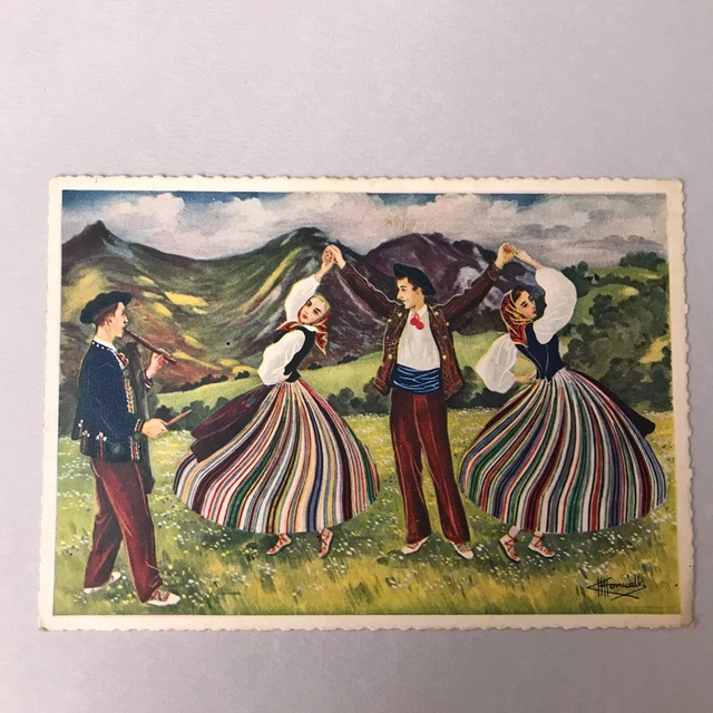 CPA: HOMUALK, la Bigorre, spinning top dance, 1950 antique postcard