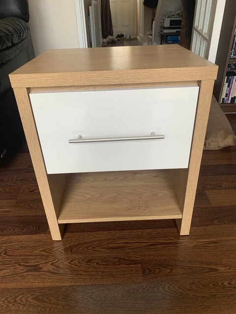 DUNELM SEVILLE 1 Drawer Bedside Table in Oak Effect Gloss White