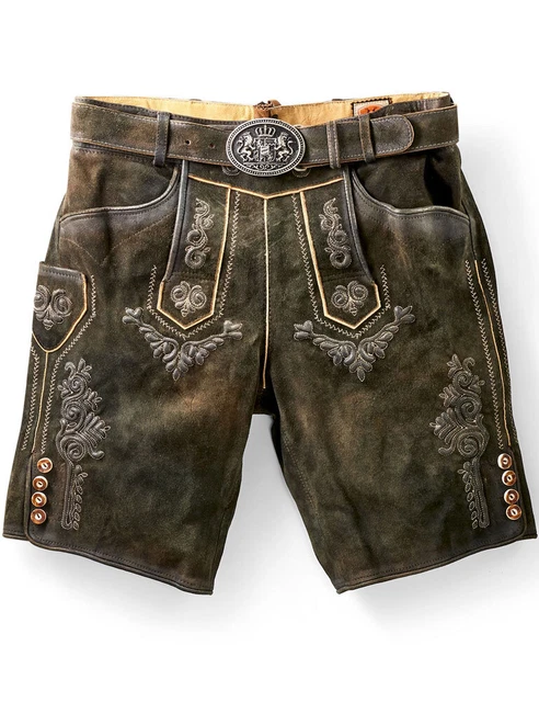 Maddox Corti Uomo Pantaloni IN Pelle " Ronn " con Cintura Antico Moor 2