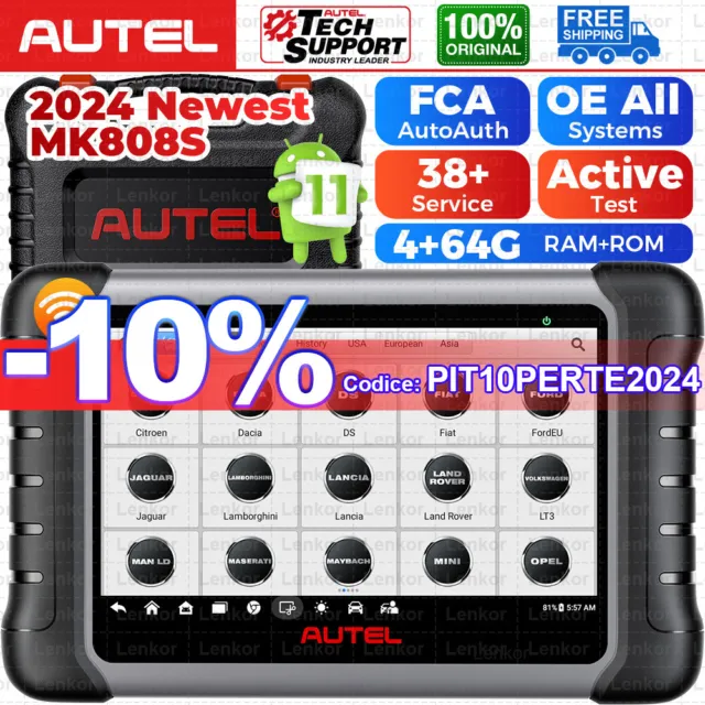 2024 AUTEL MaxiCOM MK808S PRO Strumento Diagnostica Auto Test Attivo 38+ Servizi