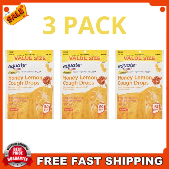 EQUATE SUGAR FREE Honey Lemon Cough Drops Value Size with Menthol, 140