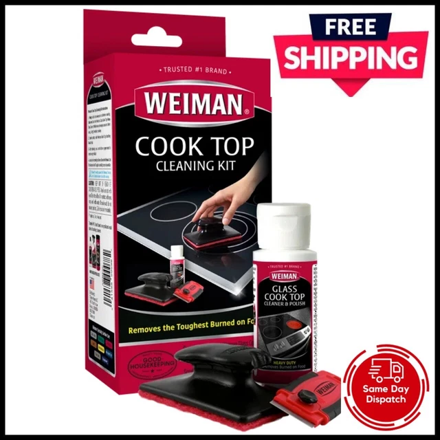 WEIMAN GLASS STOVE Top Complete Cleaning Kit Cleaner Scrubber & Scraper