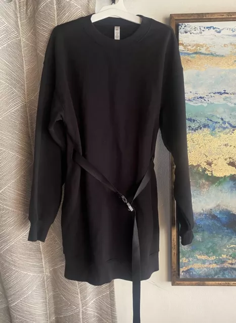 Alo Yoga Womens Black Mock Neck Pullover with belt Long Sleeve  Sz Small Pockets