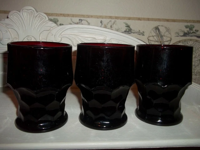 Set Of 3 Anchor Hocking Georgian Ruby 9 oz 4 ¼” Flat Glass Tumblers