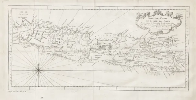Java island Insel Indonesia Indonesien Karte map carte Kupferstich Bellin 1750