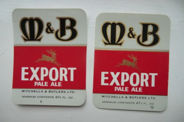 Mint Pair Of Mitchell & Butlers Export Pale Ale 6&13  Brewery Bottle Label