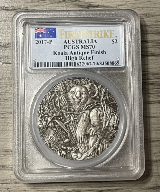 2017-P Australia $2 Koala High Relief 2oz .9999 Silver PCGS MS70