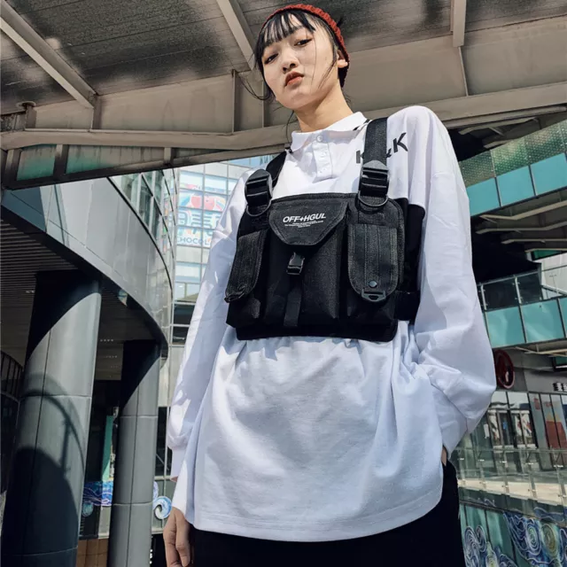 Multi-function Waist Bag Unisex Vest Hip-Hop Street Shoulder Pack (Black) FS2#