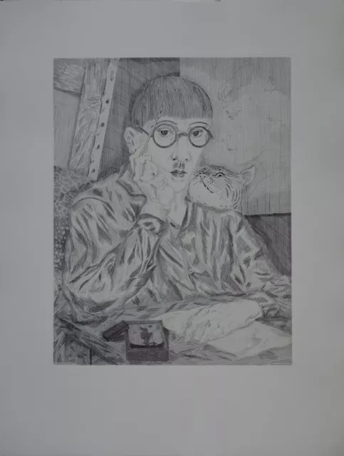 Tsuguharu Leonardo Foujita - Autoritratto A Gatto, Incisione Originale Firmato