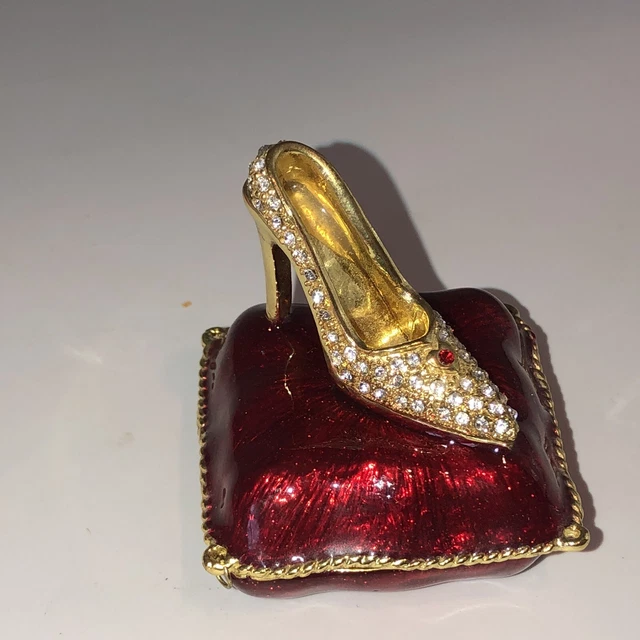 trinket box metal enamel bejeweled high heel shoe on pillow ￼