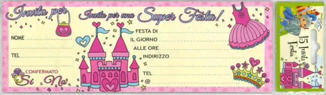 Principesse Inviti Per Festa Compleanno Blocchetto Da 15 Inviti Castello