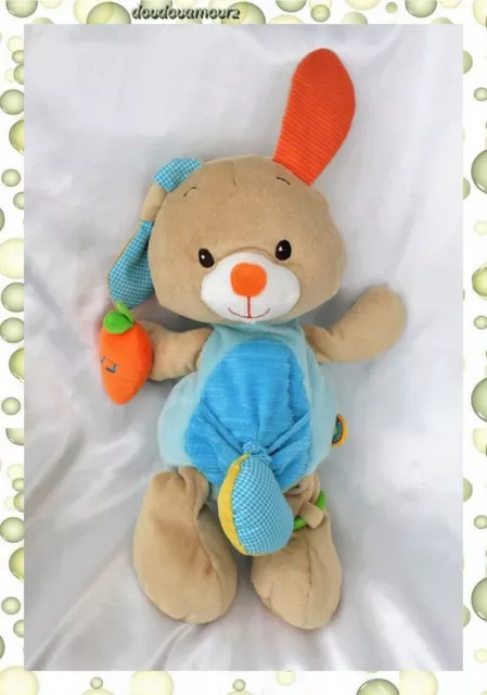 Doudou Peluche Lapin d'Activités Beige Bleu Oiseau Jaune Vibreur Minitoys Minimi