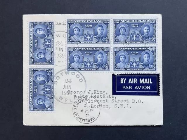 Postal History - Newfoundland 1939 Royal Visit x 6 On Air Mail To GB .