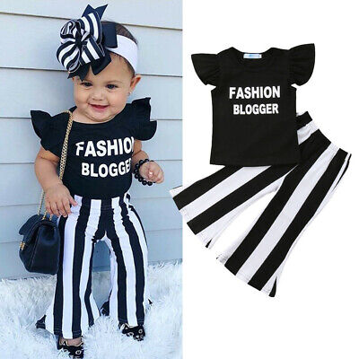 Kids Bambino Bambina, con arricciatura manica Fashion Blogger T-shirt + Flare Pantaloni Vestiti 2