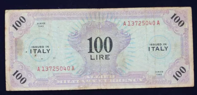 1943 Italy Allied Military 100 Lire Banknote Catalogue M15b Fine Circulated