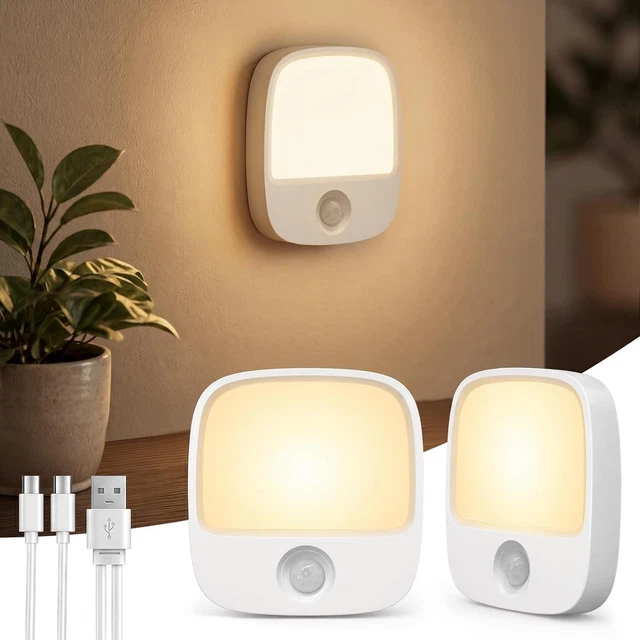 EZVALO RECHARGEABLE MOTION Sensor Night Lights 2 Pack LED Stair Lights ...
