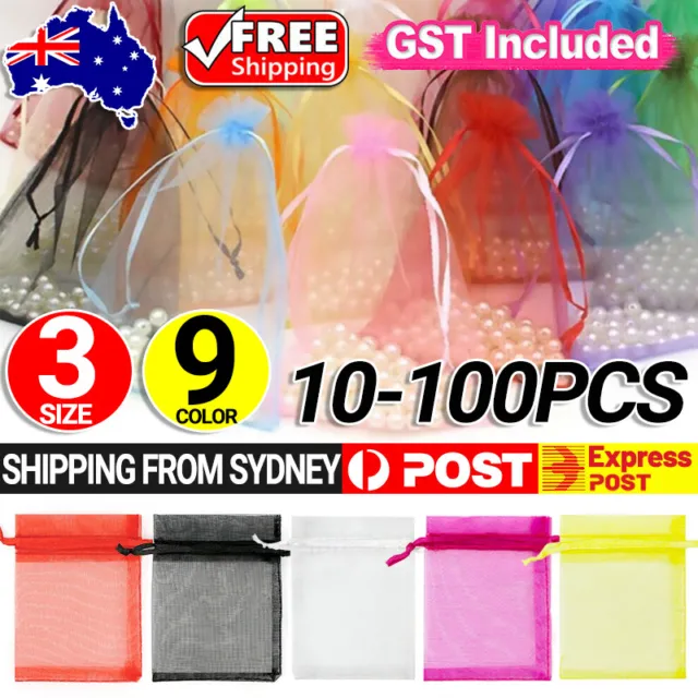 100pcs Organza Bag 3 Size Sheer Bags Jewellery Wedding Candy Packaging Gift Bags