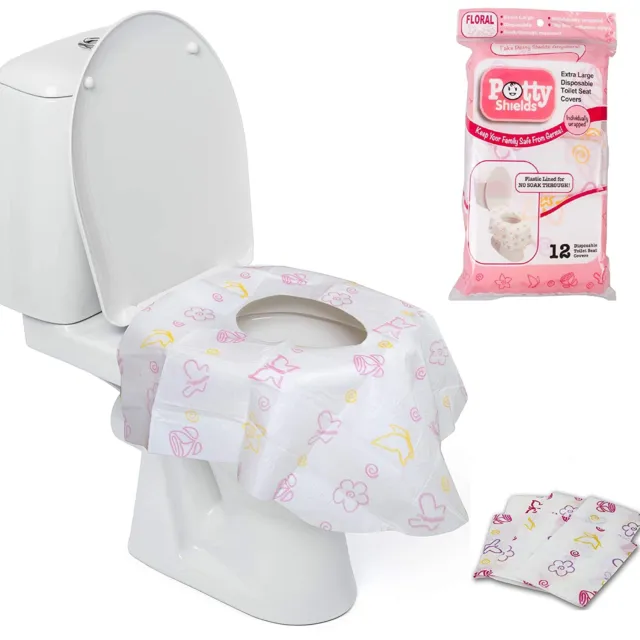 Disposable Toilet Seat Covers 12 Pack - Protect from Public Toilets- Pink/Floral