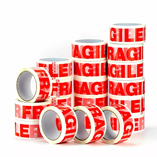 12 Rolls Of Fragile Printed Strong Parcel Packing Tape Carton Sealing 48Mm X 66M