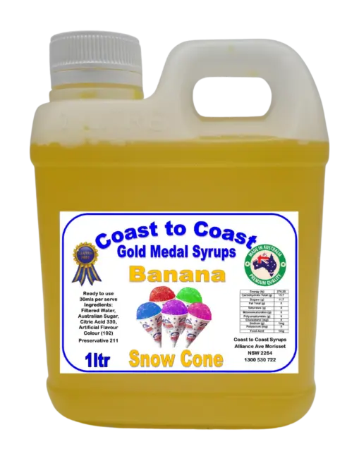 6 x 1lt, Asstd Flavours Snow Cone Syrups, Ready 2 Use, Shaved Ice, FREE POSTAGE, 3