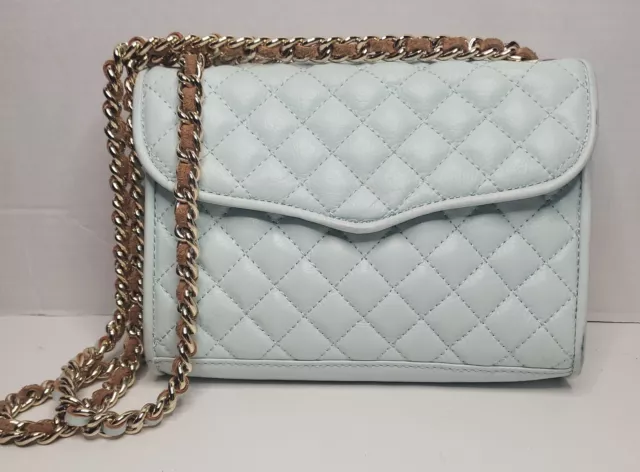 Rebecca Minkoff Womens Quilted Affair Blue Shoulder Bag Diamond Snap Chain Gold