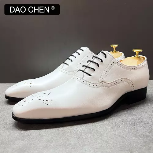 Men's Oxford Shoes White Black Brock Luxury Dress Office Business Wedding Shoes 3