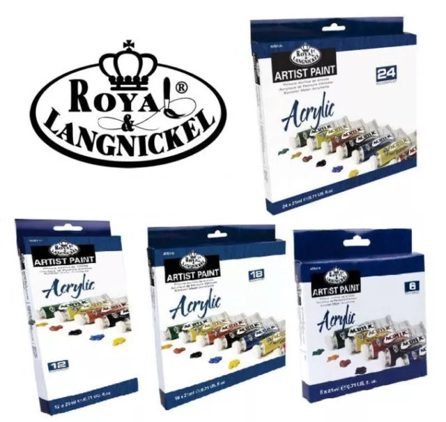 ARTIST ACRYLIC PAINT SET LARGE 21ml TUBES & BRUSH SETS CRAFT ROYAL LANGNICKEL